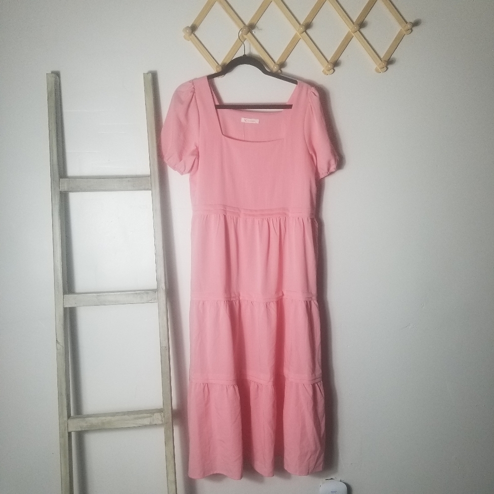 NWT KIRUNDO PINK TIERED PUFFED SLEEVE DRESS SIZE SMALL
